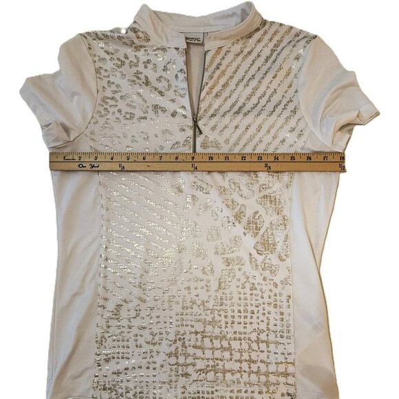 Chico’s Zenergy White and Gold Patterned Zip-Up Golf Top. Chico’s size 0, Small - Picture 4 of 7